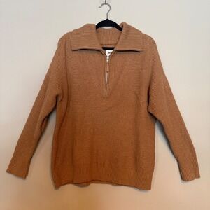 Aerie Waffle Knit Quarter Zip Pullover Sweater Camel Tan Cozy Neutral Size S P